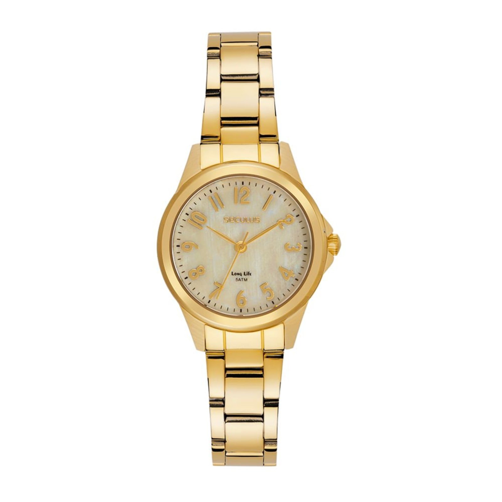 Relógio Seculus Feminino Analógico Madrepérola Dourado Seculus