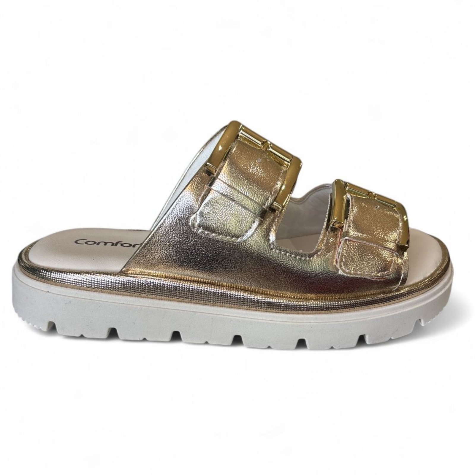 Vista 3 Sandália Feminina Flat Ouro Comfortflex 244 dourado Comfortflex dourado