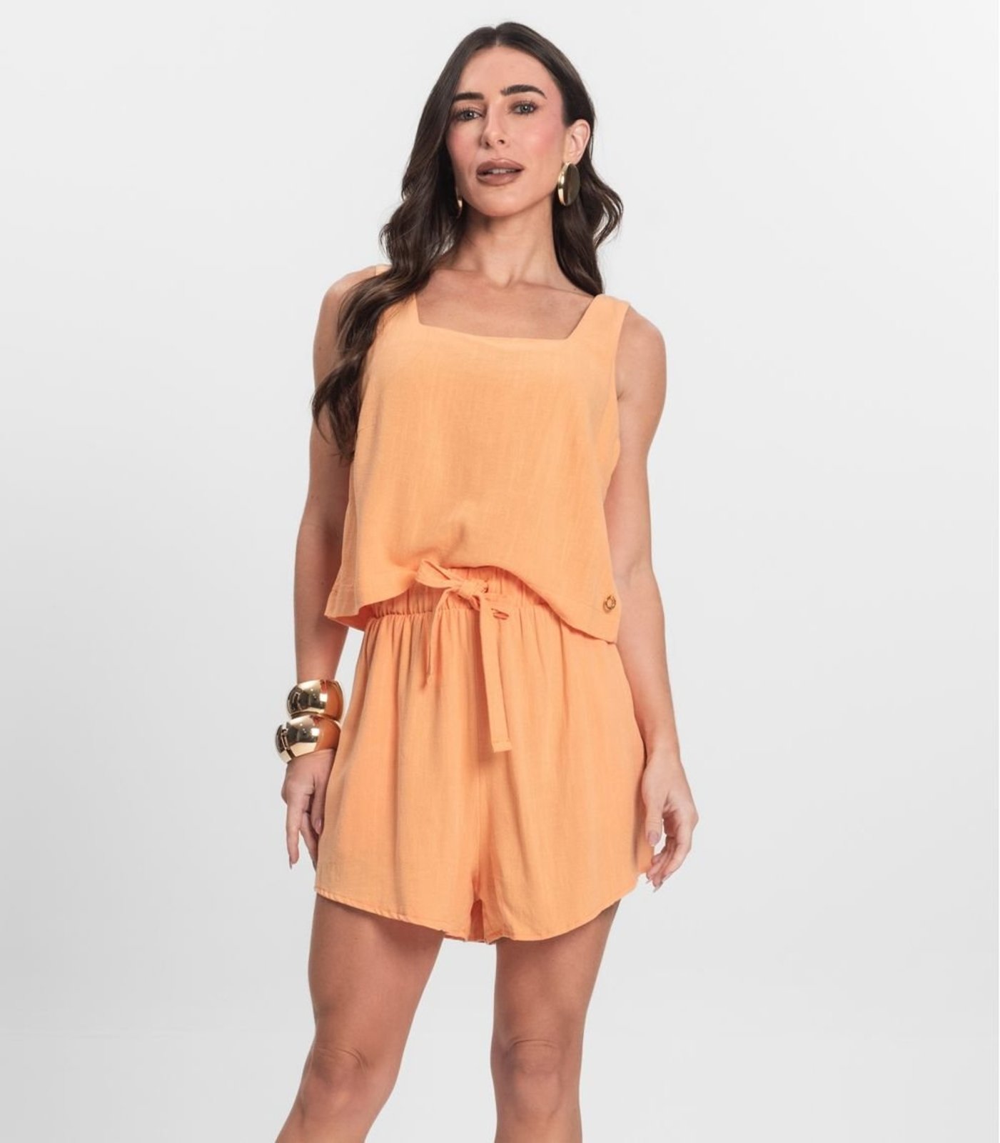 Vista 2 Shorts Feminino Em Linho Endless laranja Endless laranja