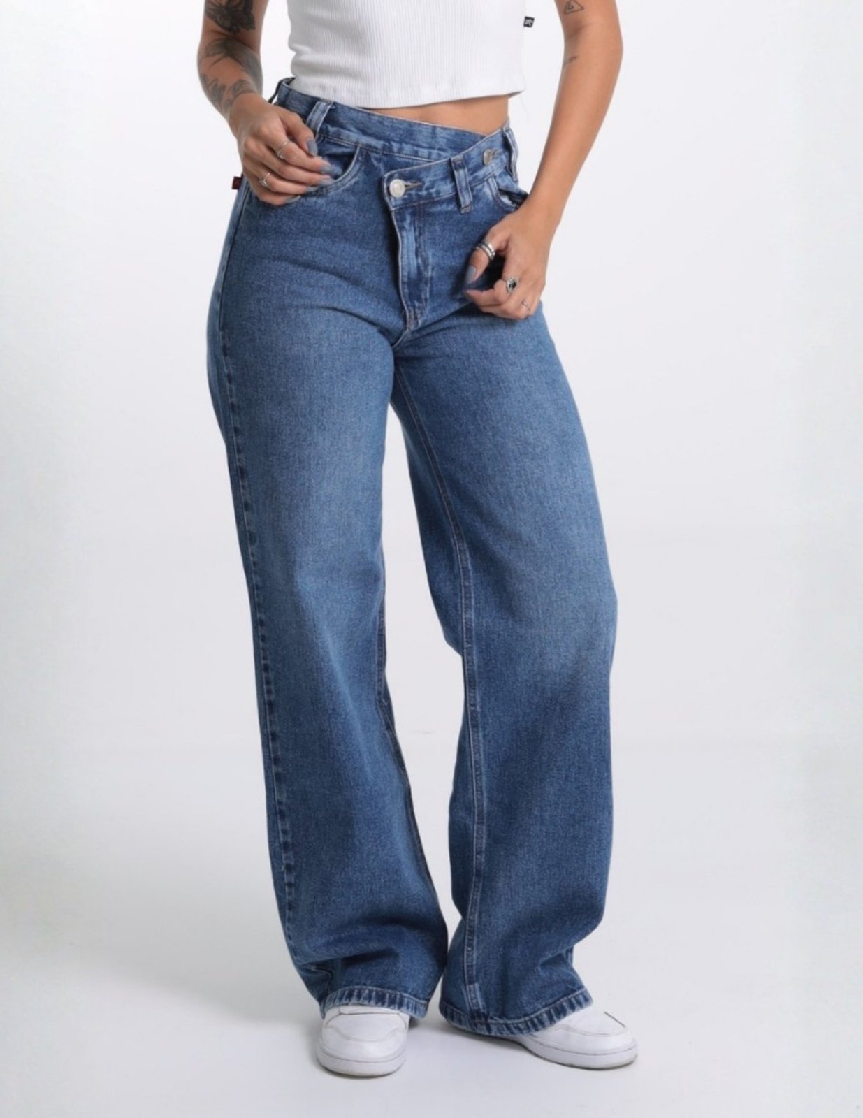 Calça Wide Leg Jeans Cós Transpassado Revanche - CA.FEM.00576