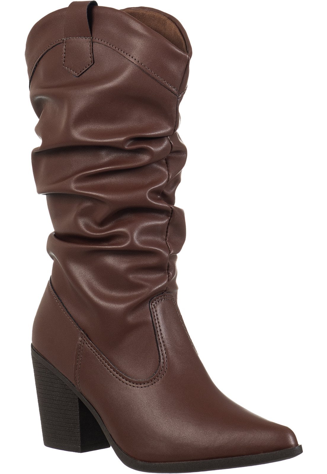 Bota Cano Médio GigiL Enrrugado Slouch Bico Fino Marrom Terra