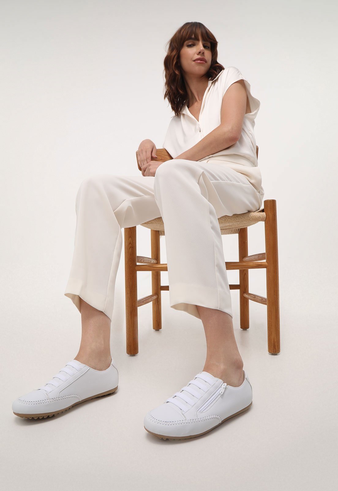 Tênis Sapatênis Feminino Casual Com Zíper Confort Branco