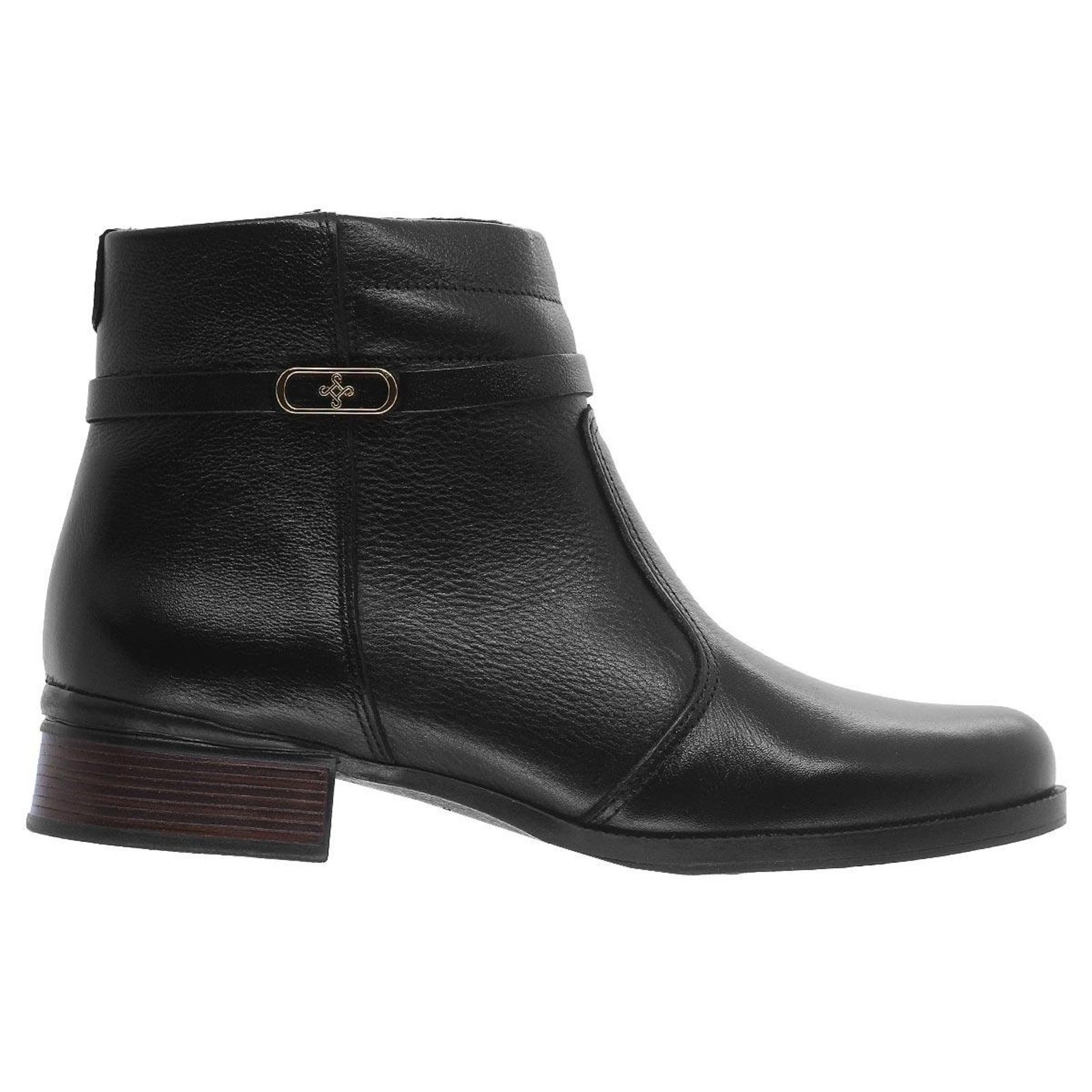 Bota Coturno Cano Curto Feminina Couro Pegada 282014-02 Preto