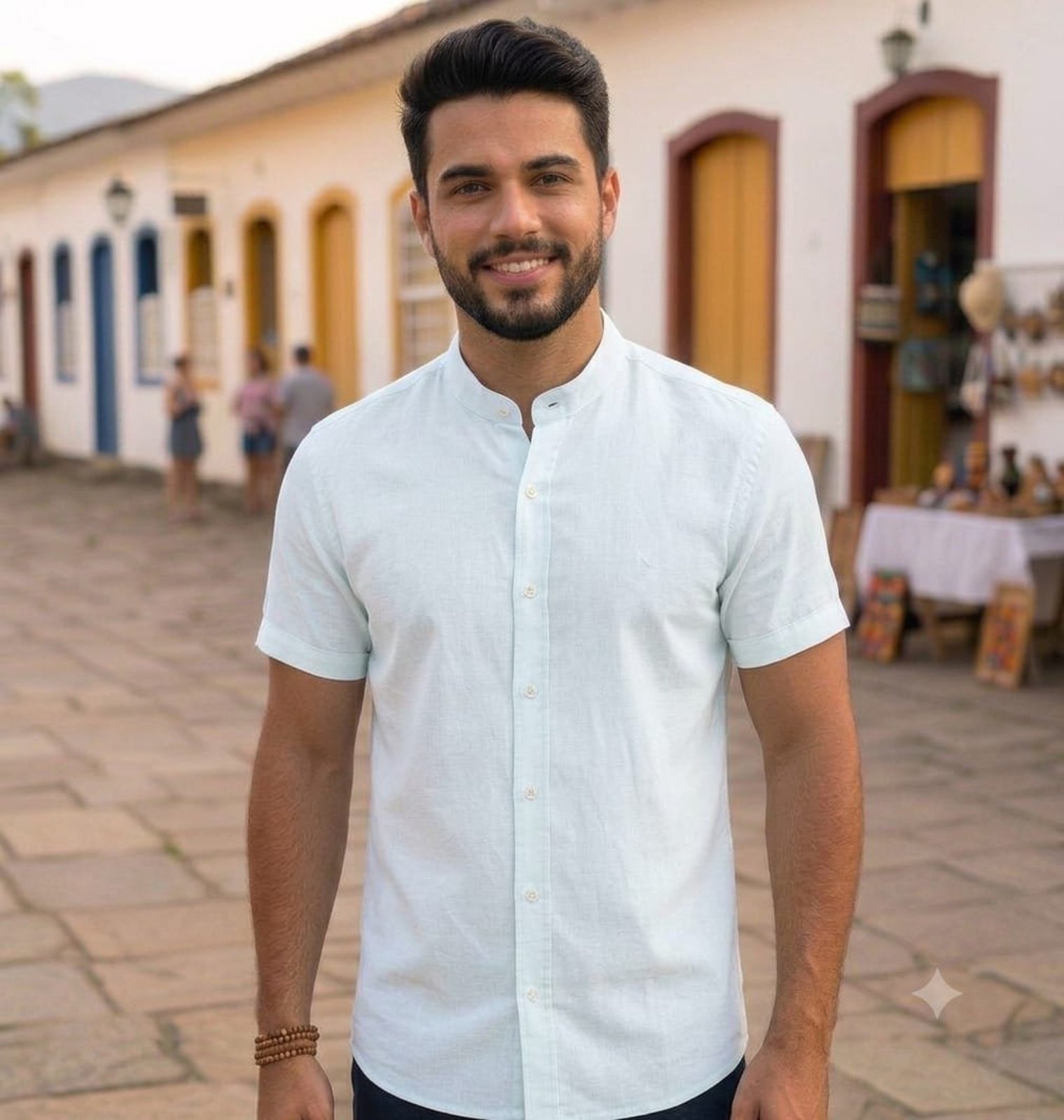Camisa Amil Gola Padre Algodão Estilo Casual com Linho Macia Manga Curta Branca