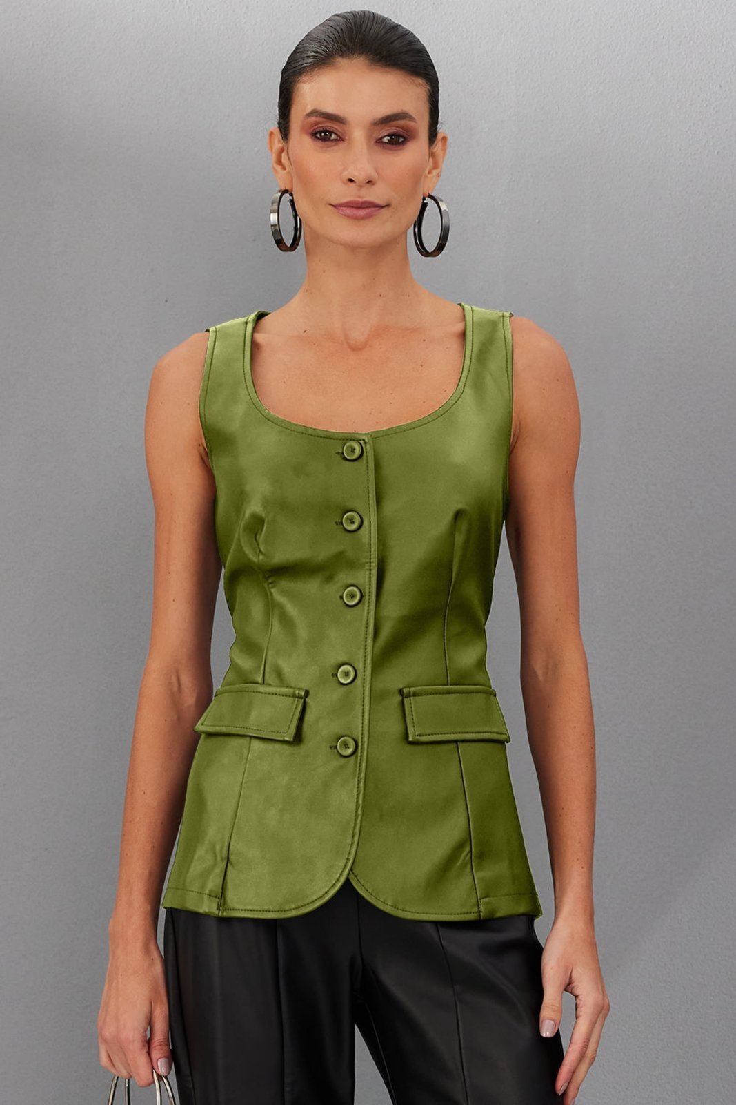 Colete Feminino em Pu Smk Verde