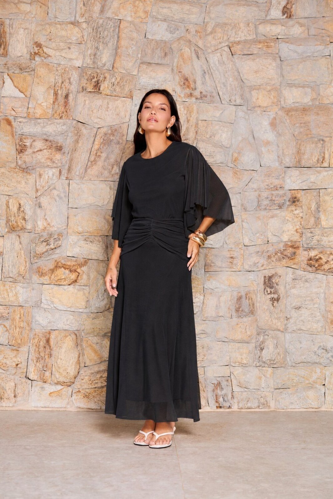 Blusa Vanibele Tule Manga Godê Preta