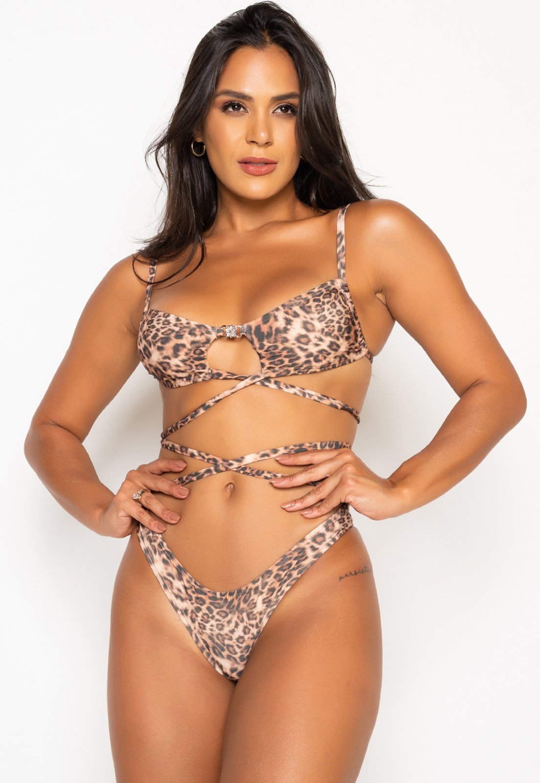 Biquini Bravaa Store Várias Amarrações Cortininha Asa Delta Feminino Moda Praia 339 Onça
