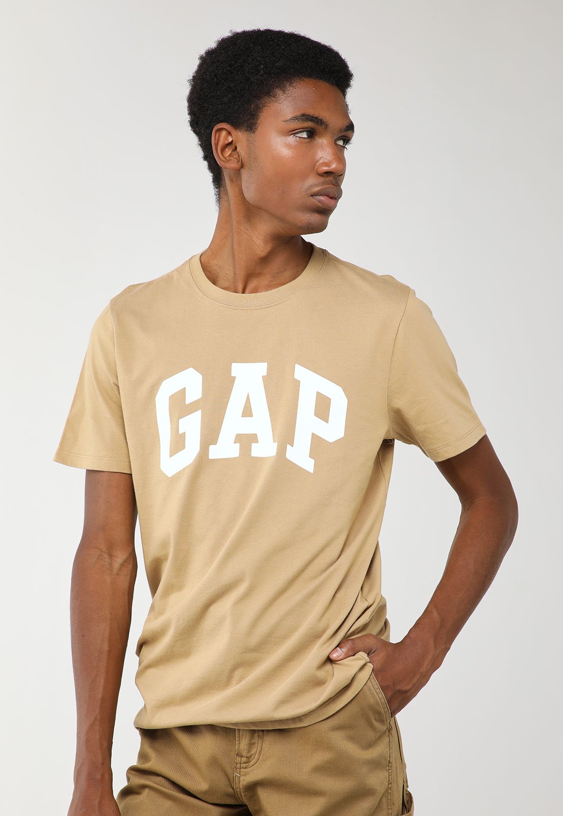 Camiseta Masculina GAP Logo Estampado Bege