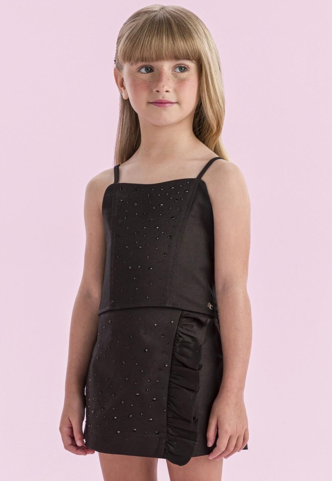 Vista 2 Infantil - Conjunto Shorts Saia Festa Petit Cherie preto Petit Cherie preto