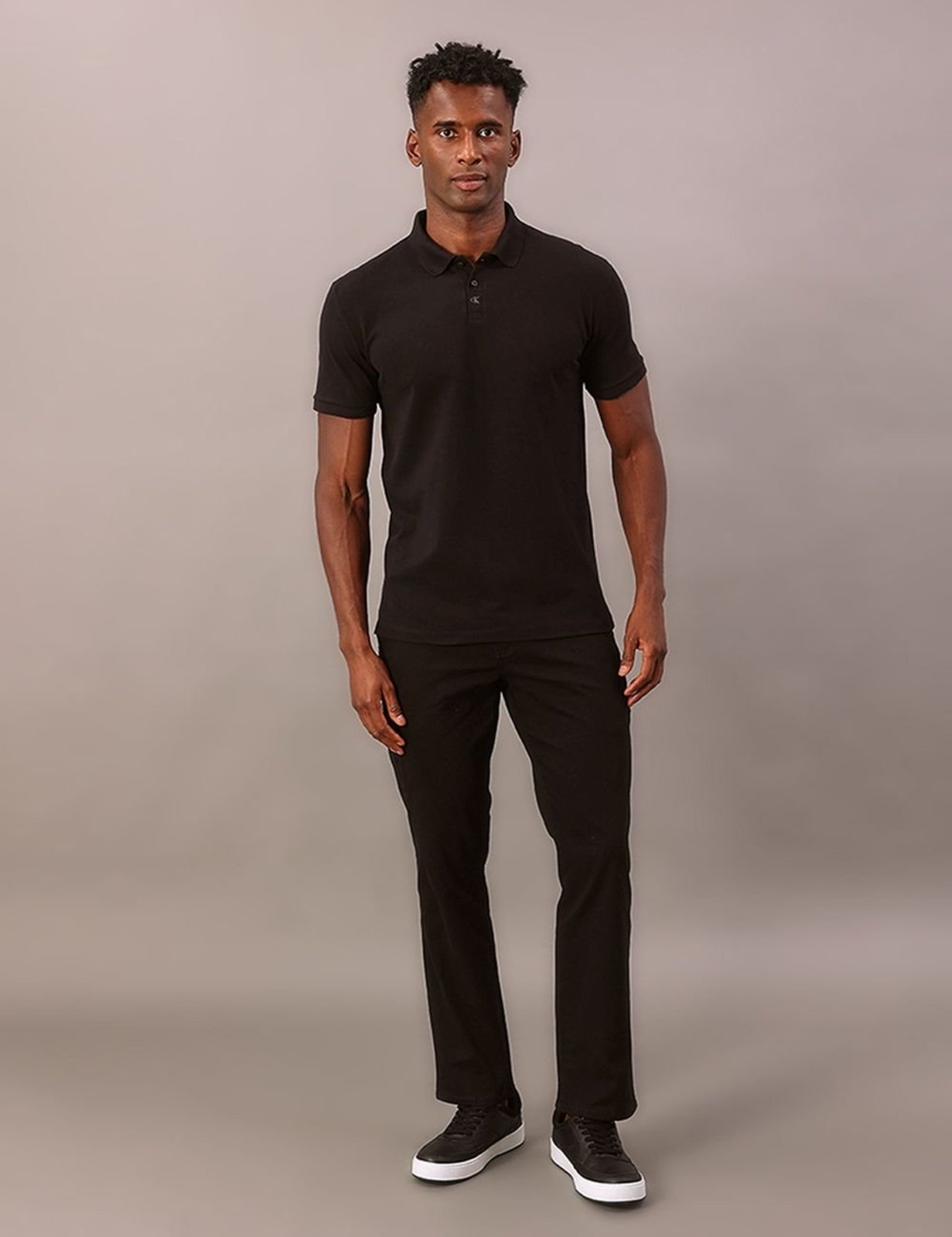 Polo Manga Curta Calvin Klein Jeans Regular Favos Listra - Preto Calvin Klein Jeans