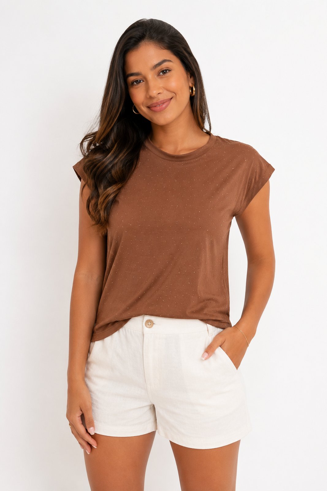 Camiseta D Bell Outlet Fashion Algodão Marrom