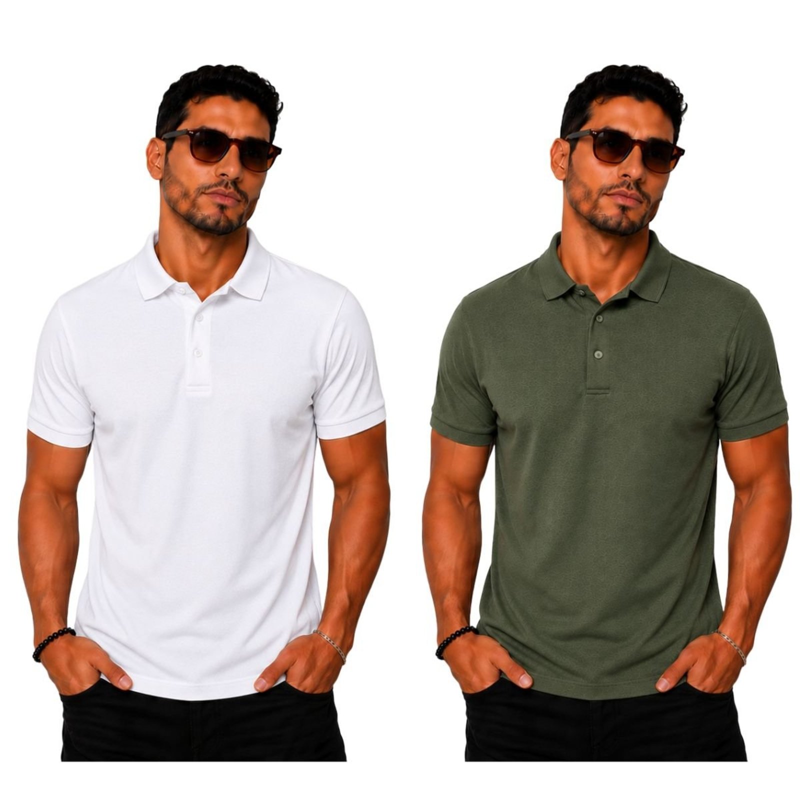 Kit 2 Camisas Polo Masculina Poliamida Premium Preto e Branco
