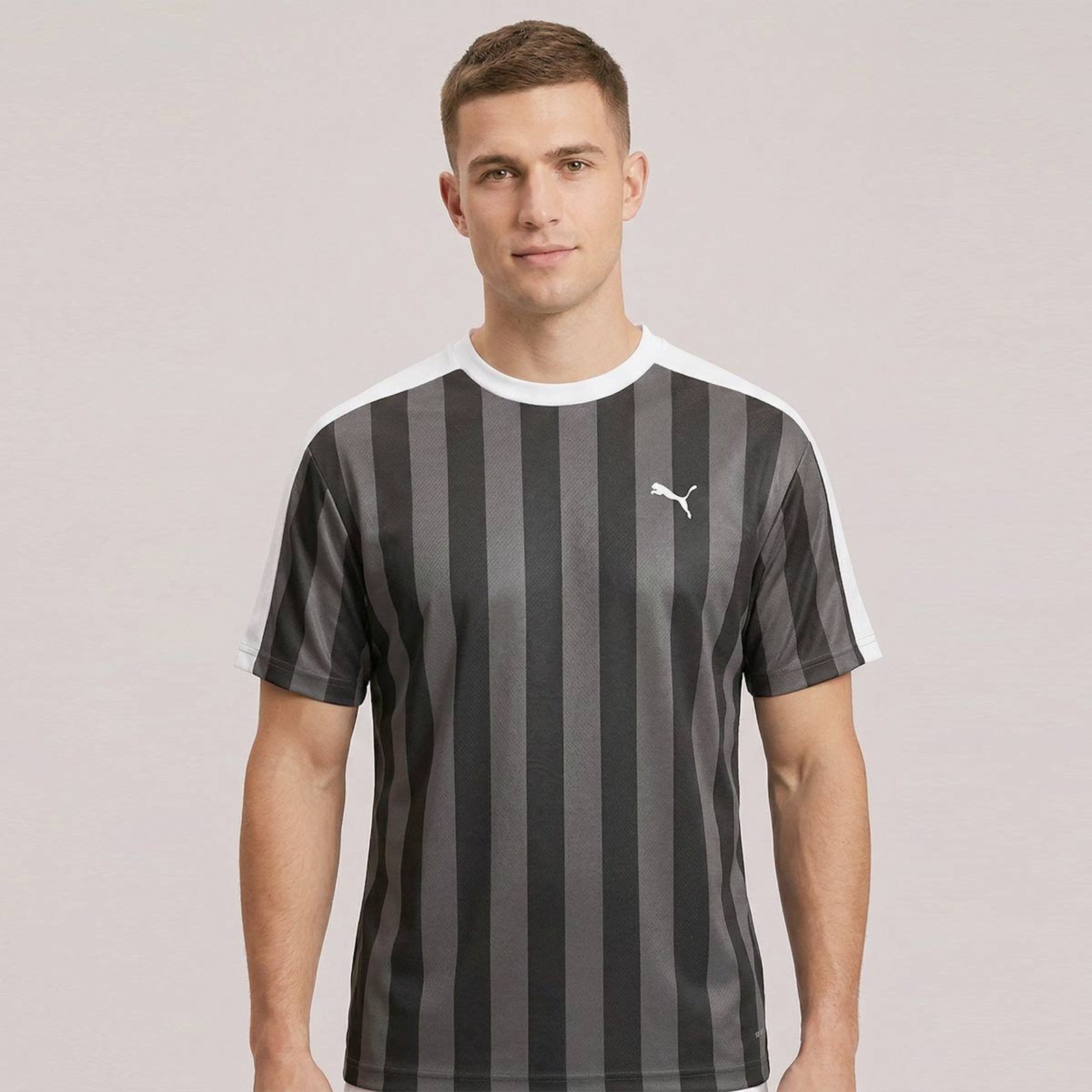 Camiseta Puma Ess Relaxad Striped Football Jersey Preta
