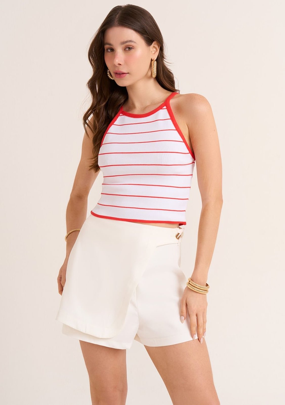 Top Zinco Justo Alça Tricô Off White