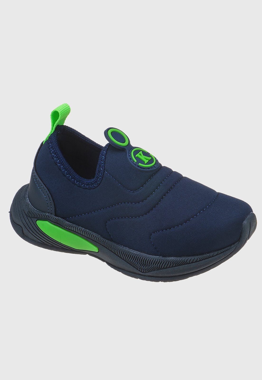 Vista 3 Infantil - tep Tenis Escolar Calce Fácil K Masculino Bordado Marinho com Verde Kidstep azul marinho verde Kidstep azul marinho verde