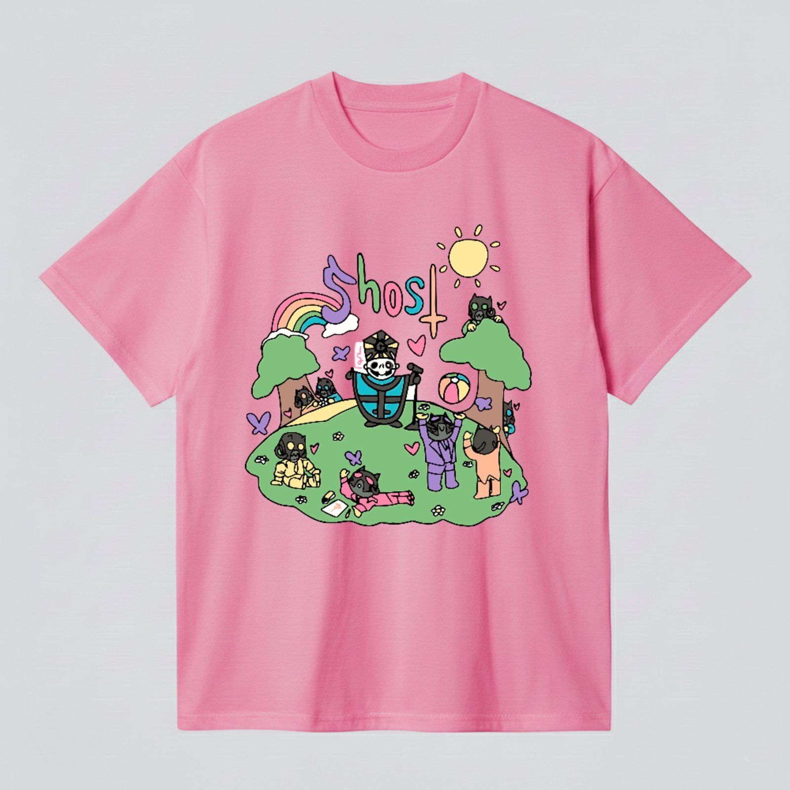 Camiseta Básica Estampa Cartoon Mística Ghost Banda Rock Metal Unissex Rosa