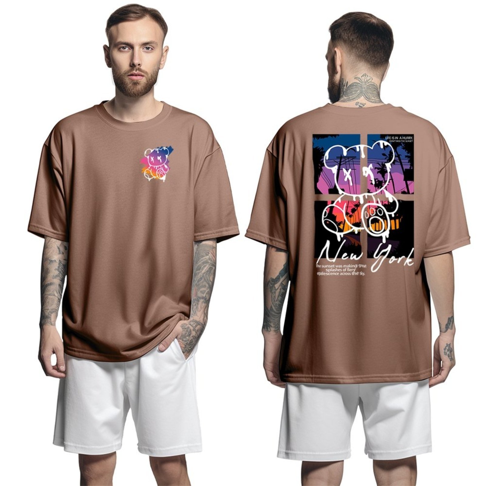 Camiseta Oversized Streetwear Genuine Grit Masculina Larga 100% Algodão 30.1 Ted New York – Marrom – P