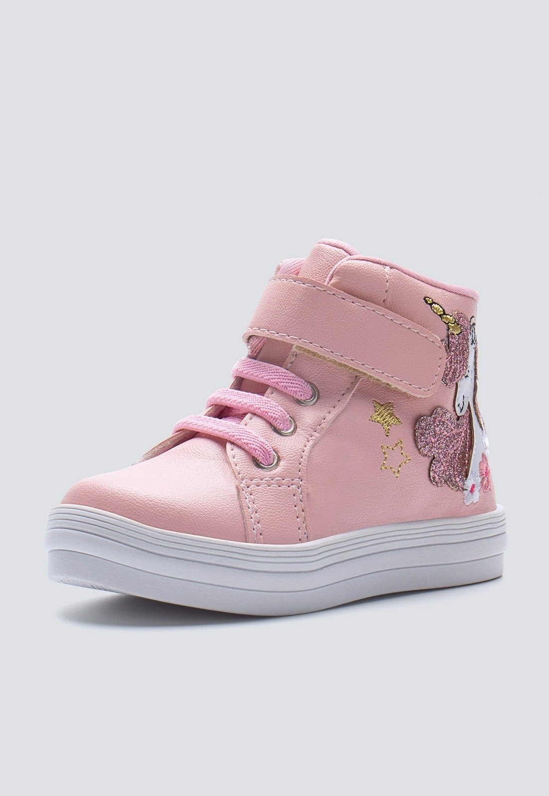 Infantil - Tênis Menina Fashion Unicórnio Cano Alto com Elástico e Fecho Prático Rosa