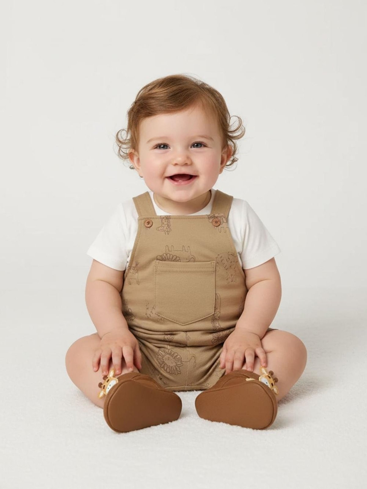 Infantil - Jardineira Estampada Para - CAQUI