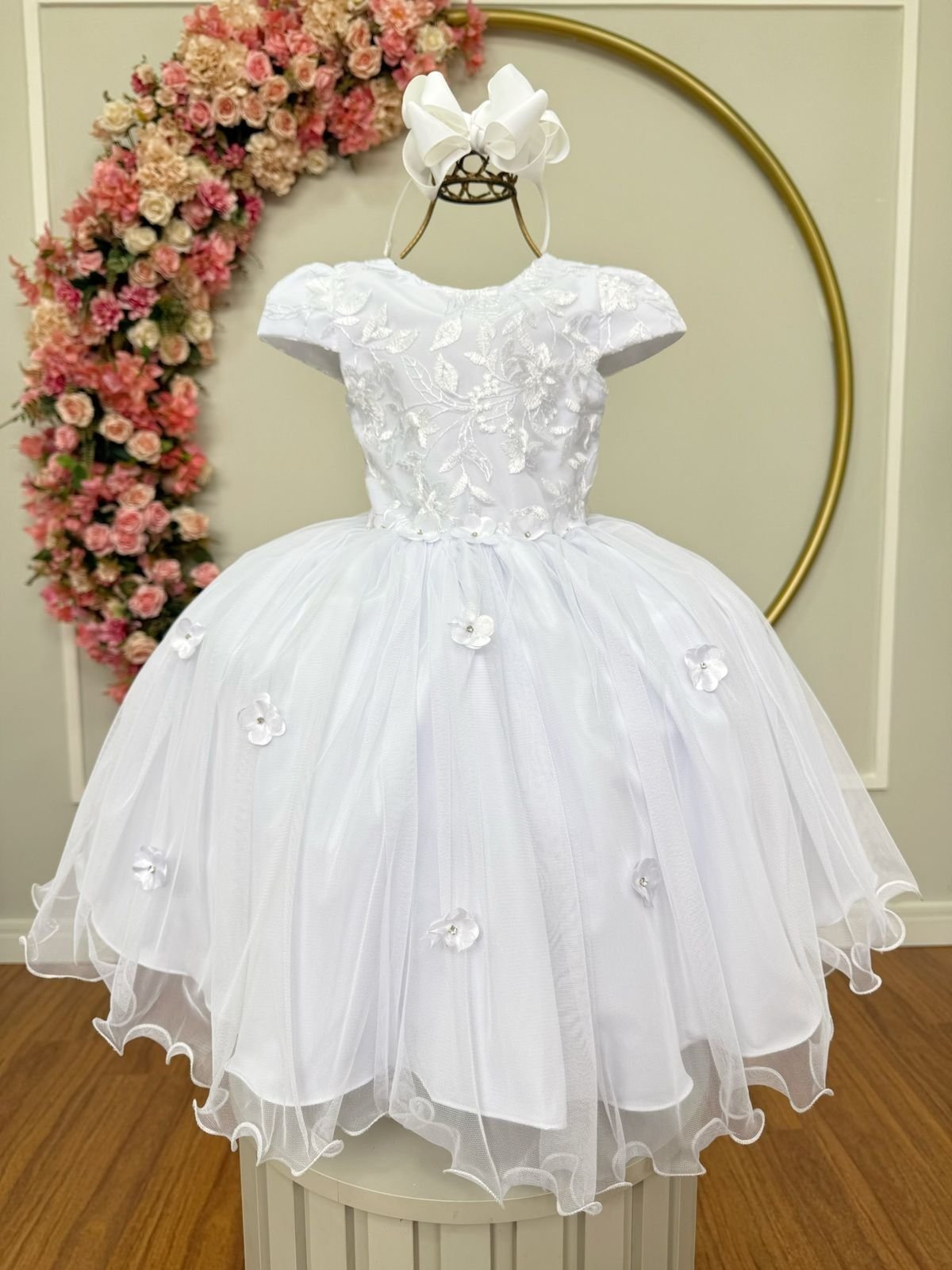 Infantil - Vestido Festa Branco Jardim Encantado Borboletas Formatura Casamento Princesa Social Rodado Florista Dama Daminha Aniversário Luxo