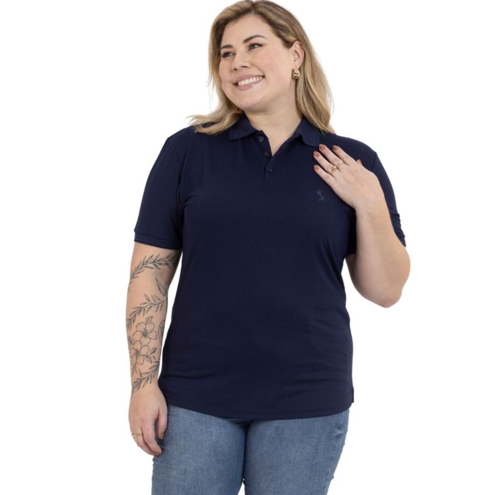 Camisa Polo Plus Size Feminina Botões Dia a Dia Trabalho