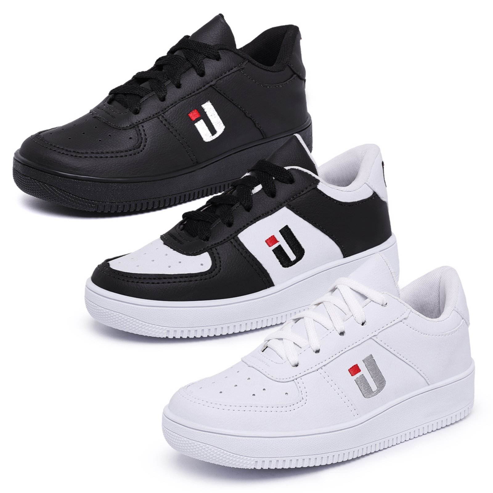 Infantil – Kit 2 Pares Tênis Casual Menina Menino Unissex Escolar Básico Sola Alta Estiloso Preto, Branco e Preto e Branco
