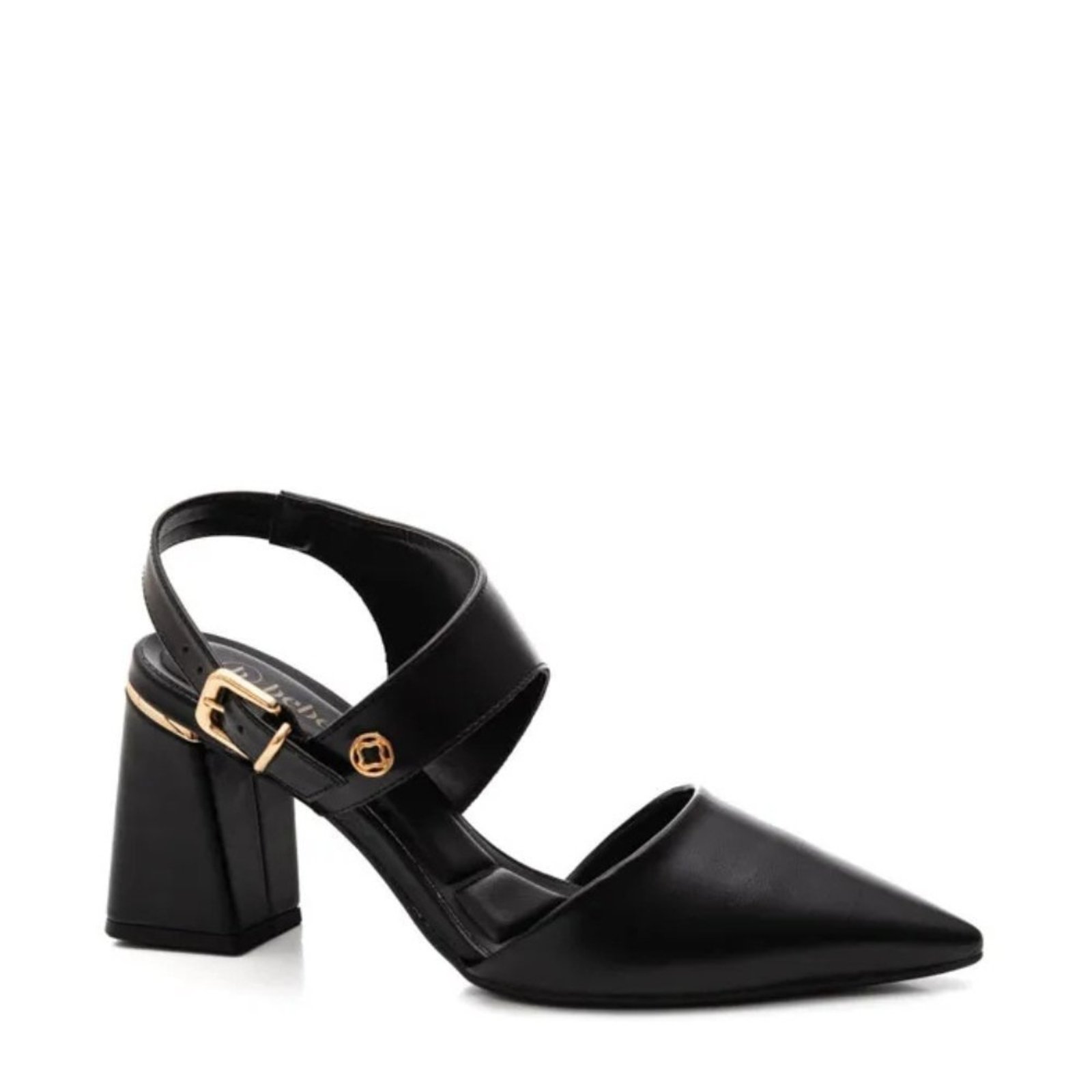 Sapato ce Slingback Feminino Salto Grosso Preto cê Preto