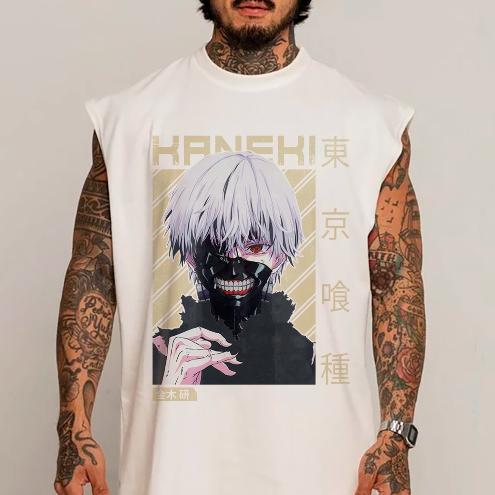 Camiseta Regata Machão Kaneki Tokyo Ghoul Anime Streetwear Masculina Branco