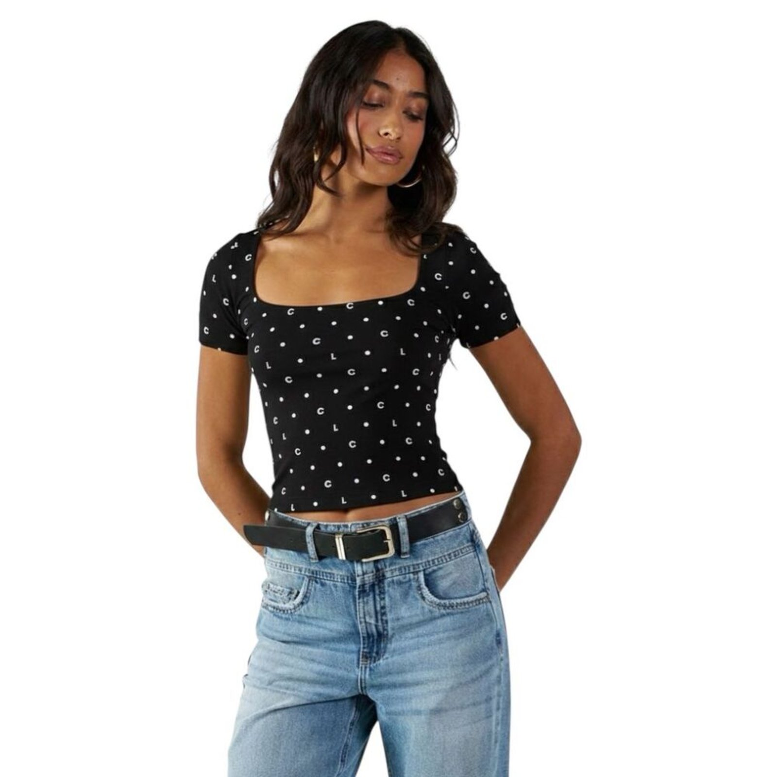 Vista 2 Blusa Small Estampada Decote Quadrado Colcci CLC preto Colcci CLC preto
