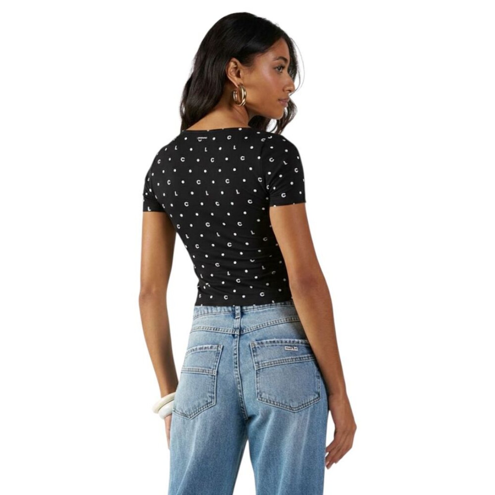 Vista 3 Blusa Small Estampada Decote Quadrado Colcci CLC preto Colcci CLC preto