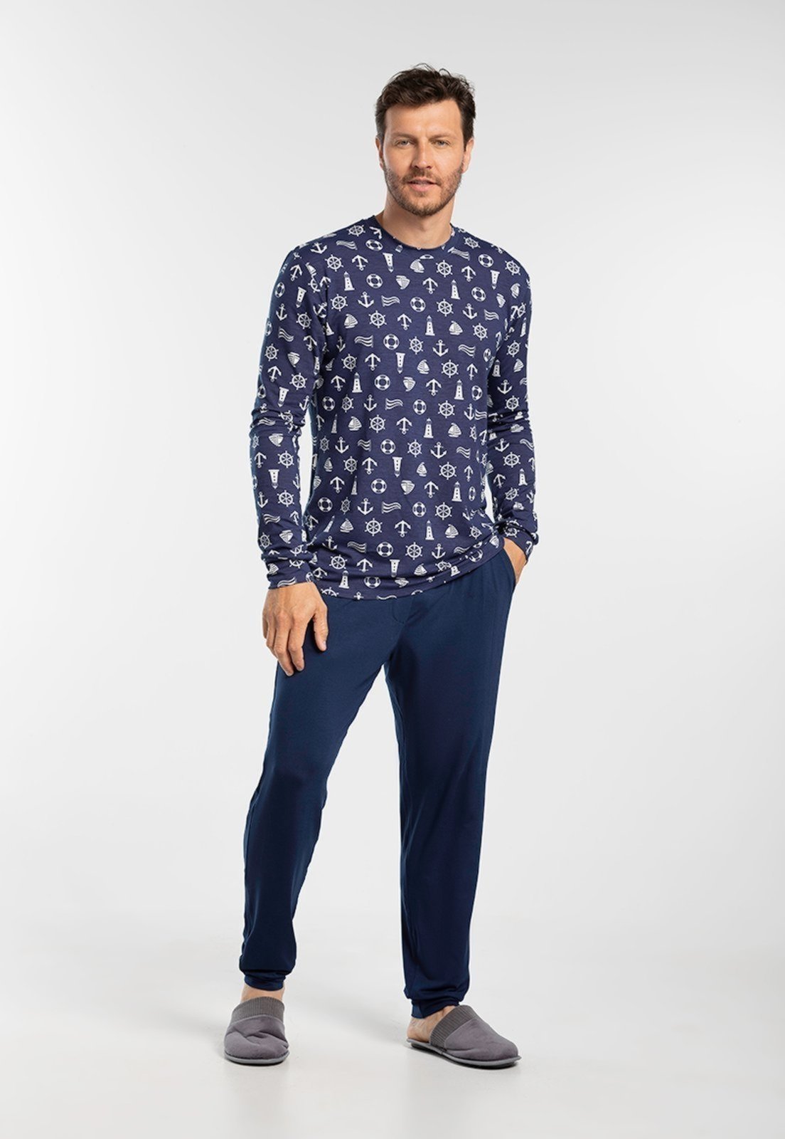 Conjunto Pijama Masculino Em Malha Longo Estampado