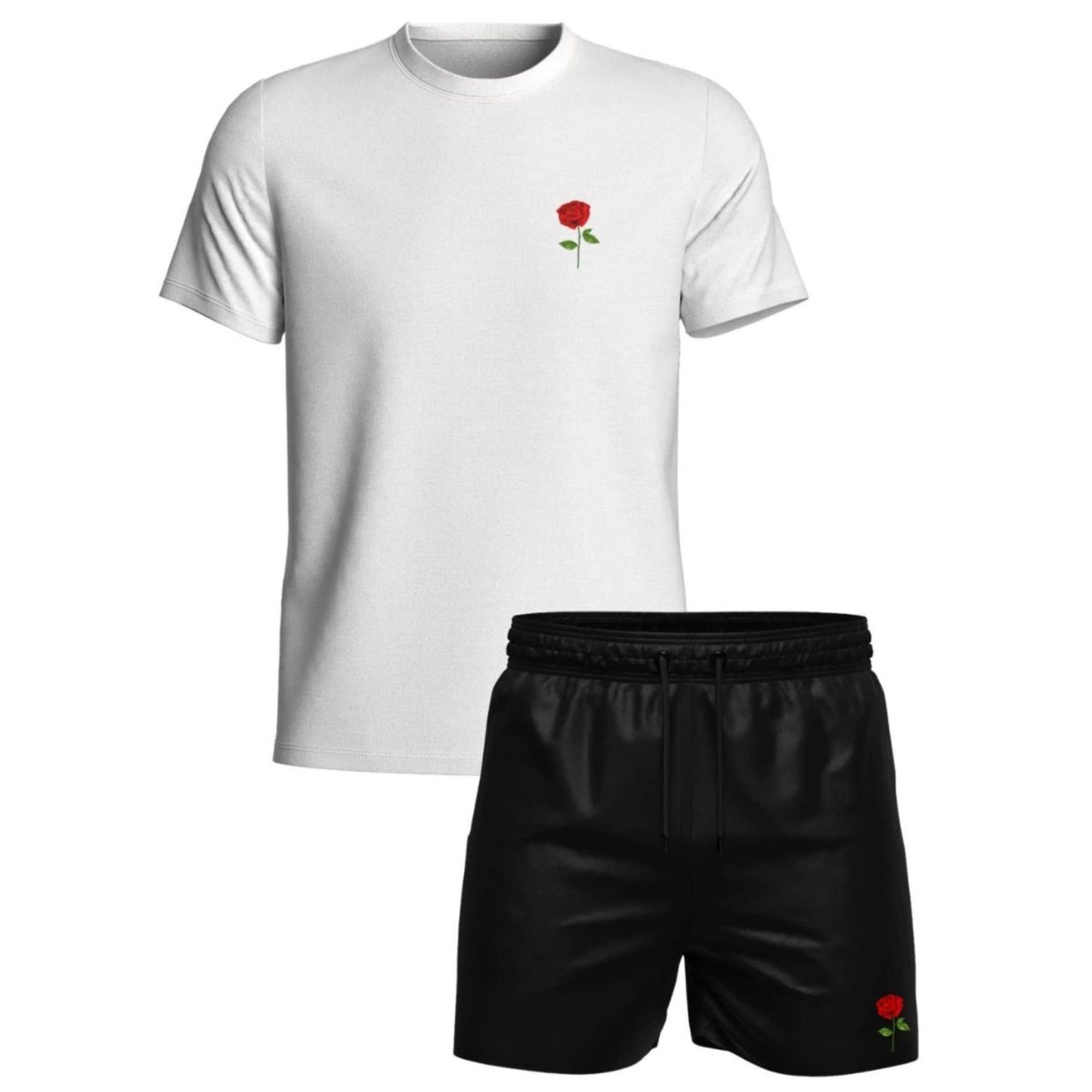 Conjunto Short Moda Praia Tactel + Camiseta Estampada Flor