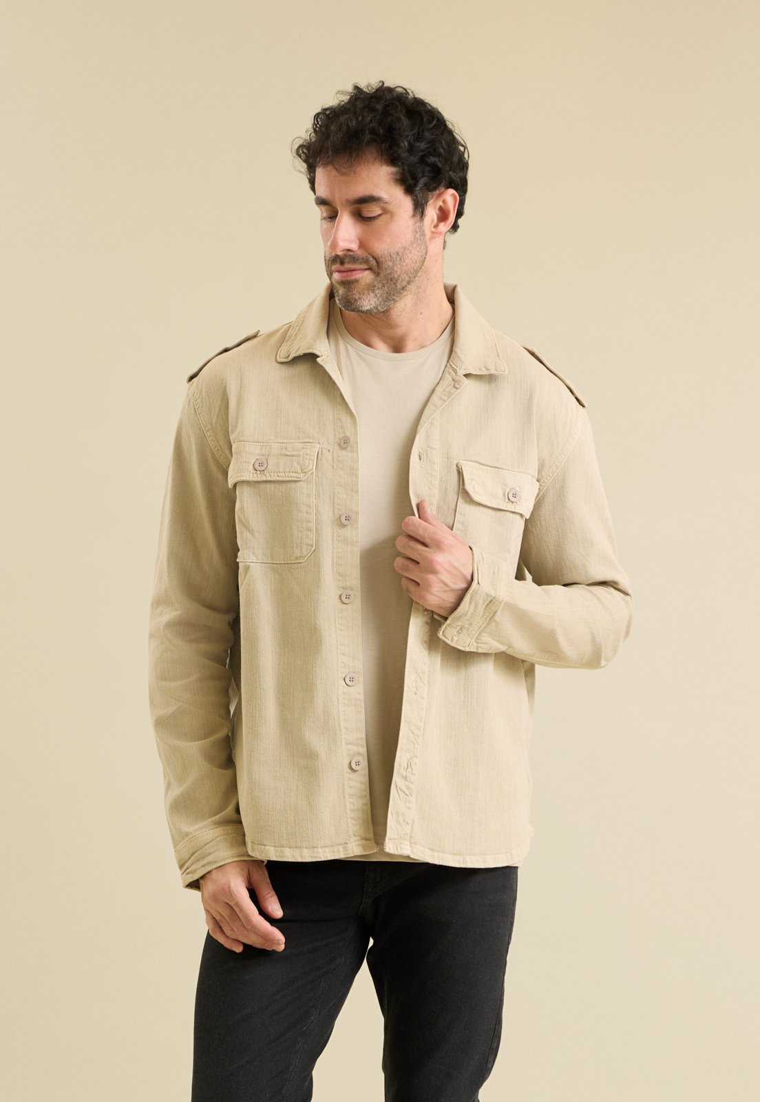 Jaqueta de Sarja Masculina Oversized com Bolsos Dialogo Cinza