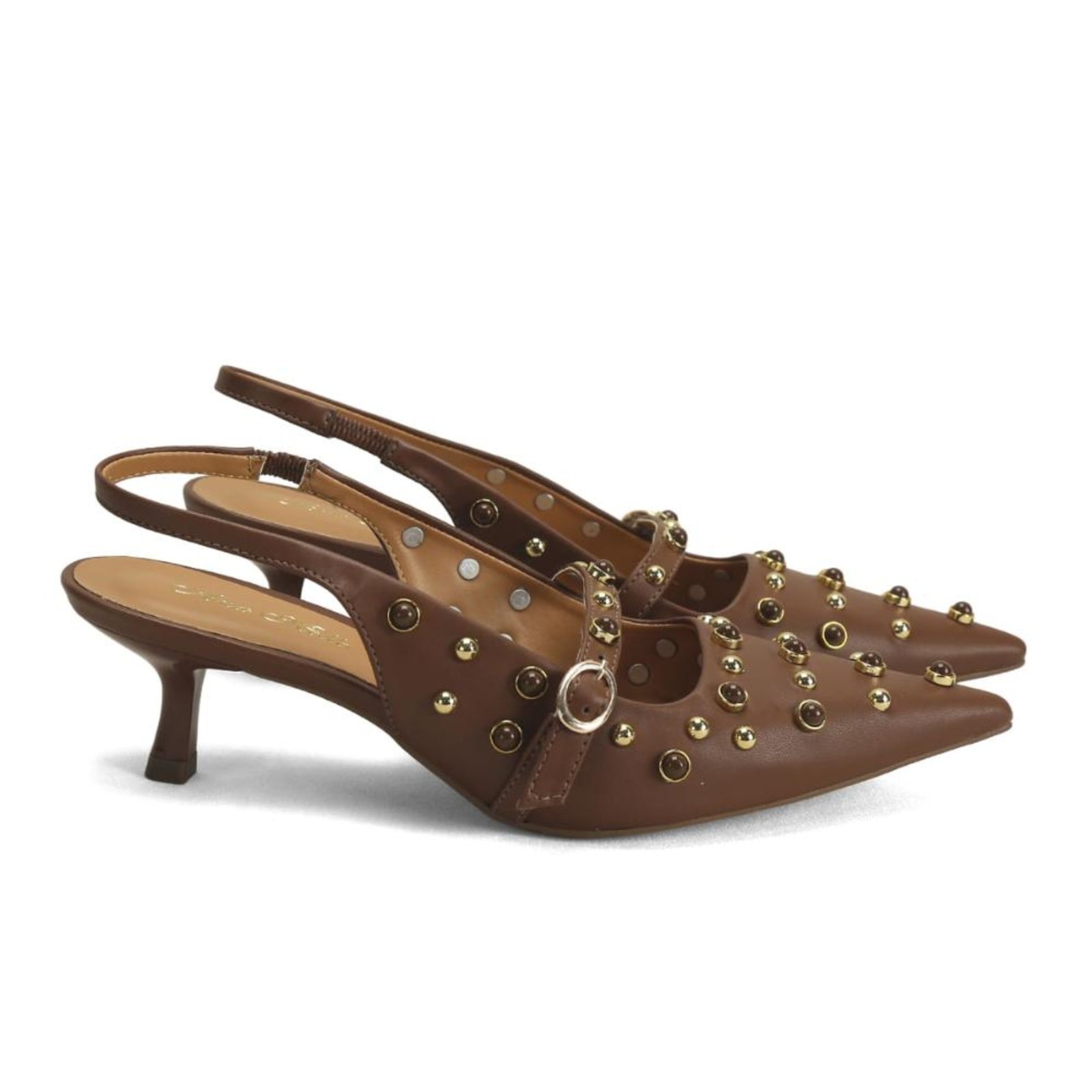 Scarpin Slingback com Apliques Metálicos Ana Mello Incolor