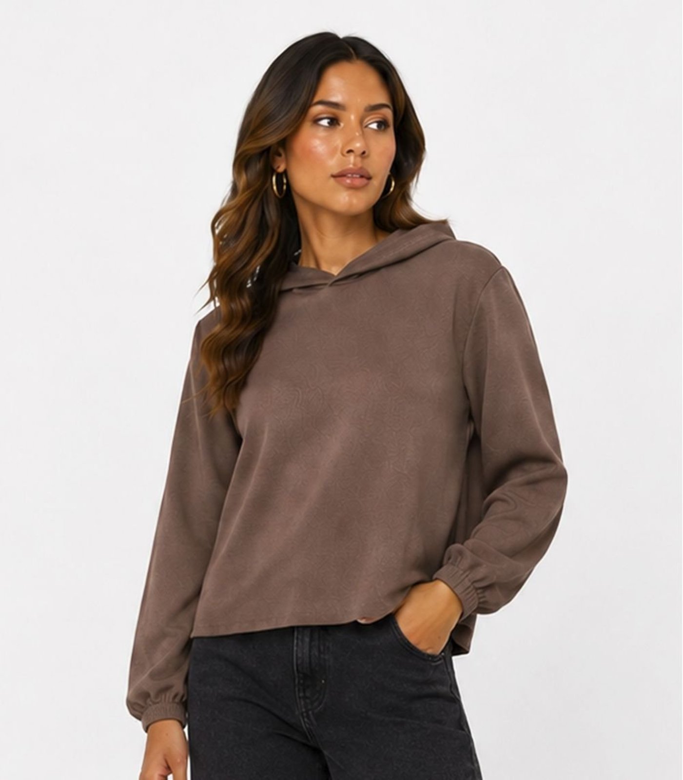 Blusão Com Capuz Feminino Malha Sibel Infinita Cor Marrom