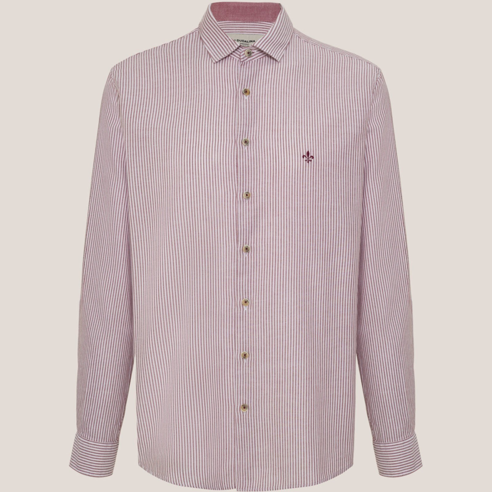 Camisa Dudalina Comfort Oxford Listras Ve26 Bordô Masculino