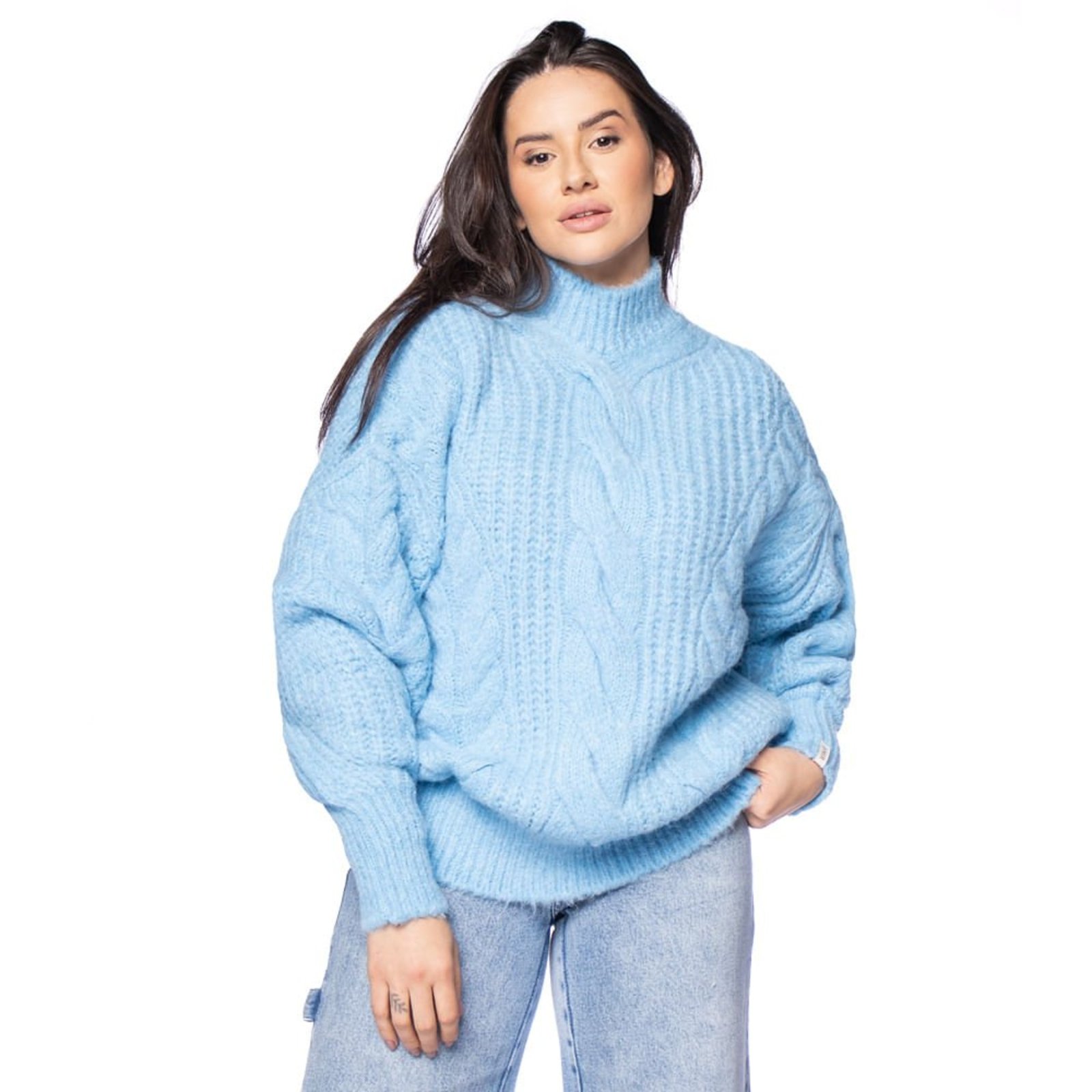 Blusa Feminina Biamar Ampla Trançada Azul Claro