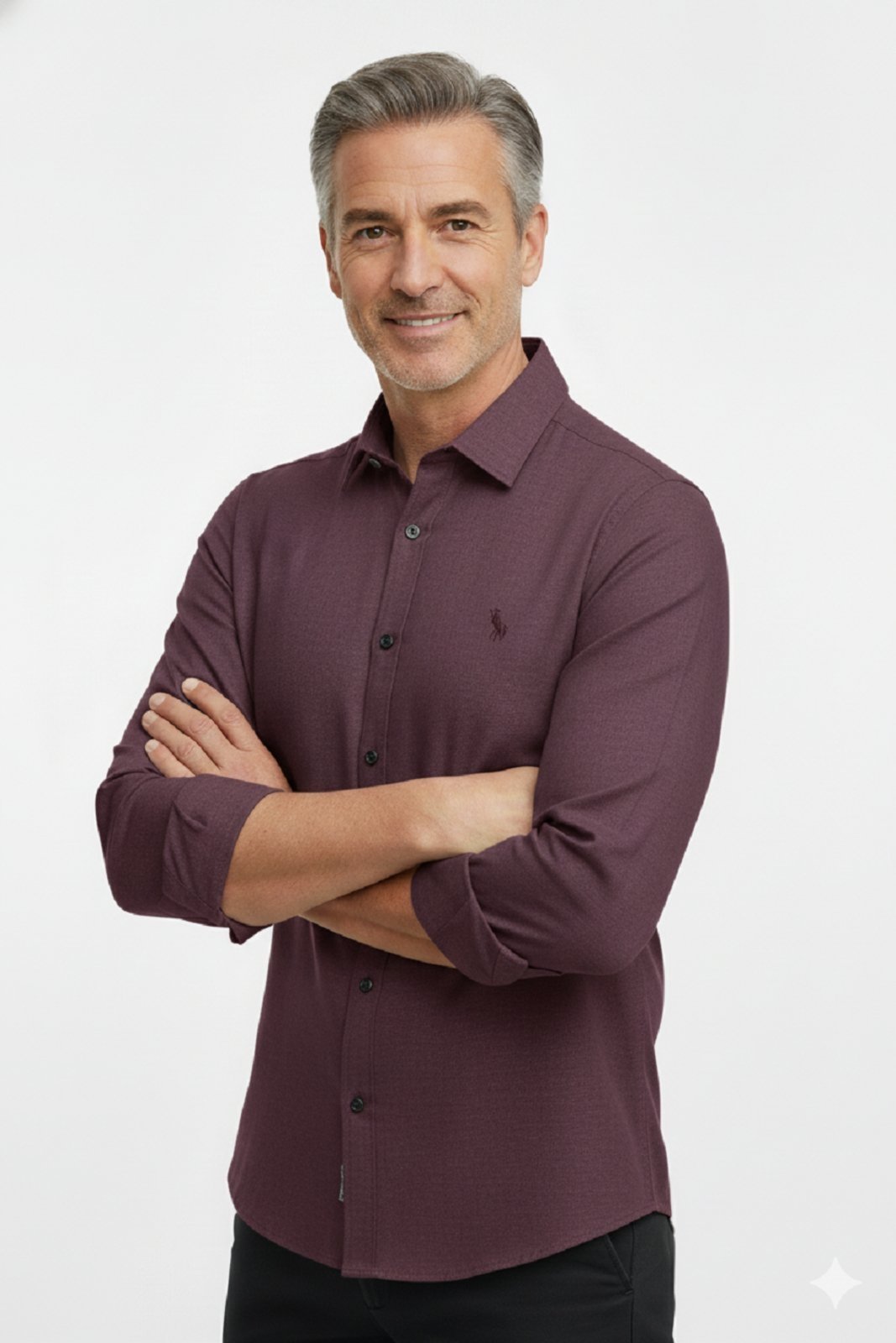 Camisa Manga Longa Amil Bard Modelagem Slim Tecido Passa Fácil 1863 Vinho