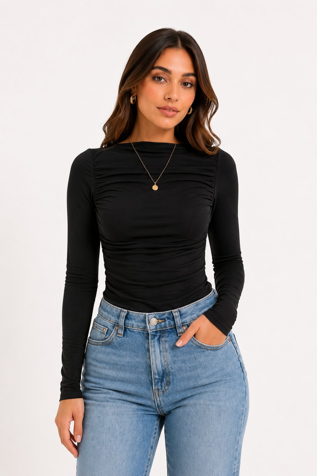 Blusa Feminina D Bell Outlet Fashion Poliamida Manga Longa Preto