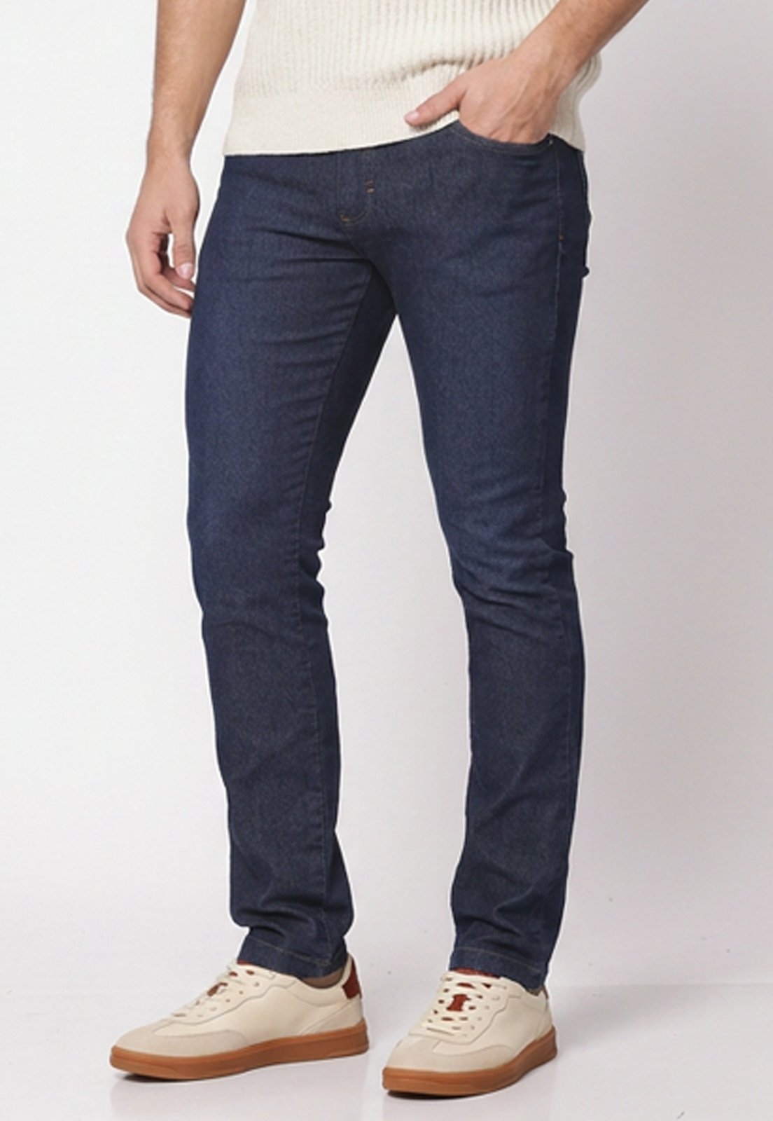 Calça Jeans Masculina Confortável Slim Stretch Bolsos Funcionais Uso Diário Azul