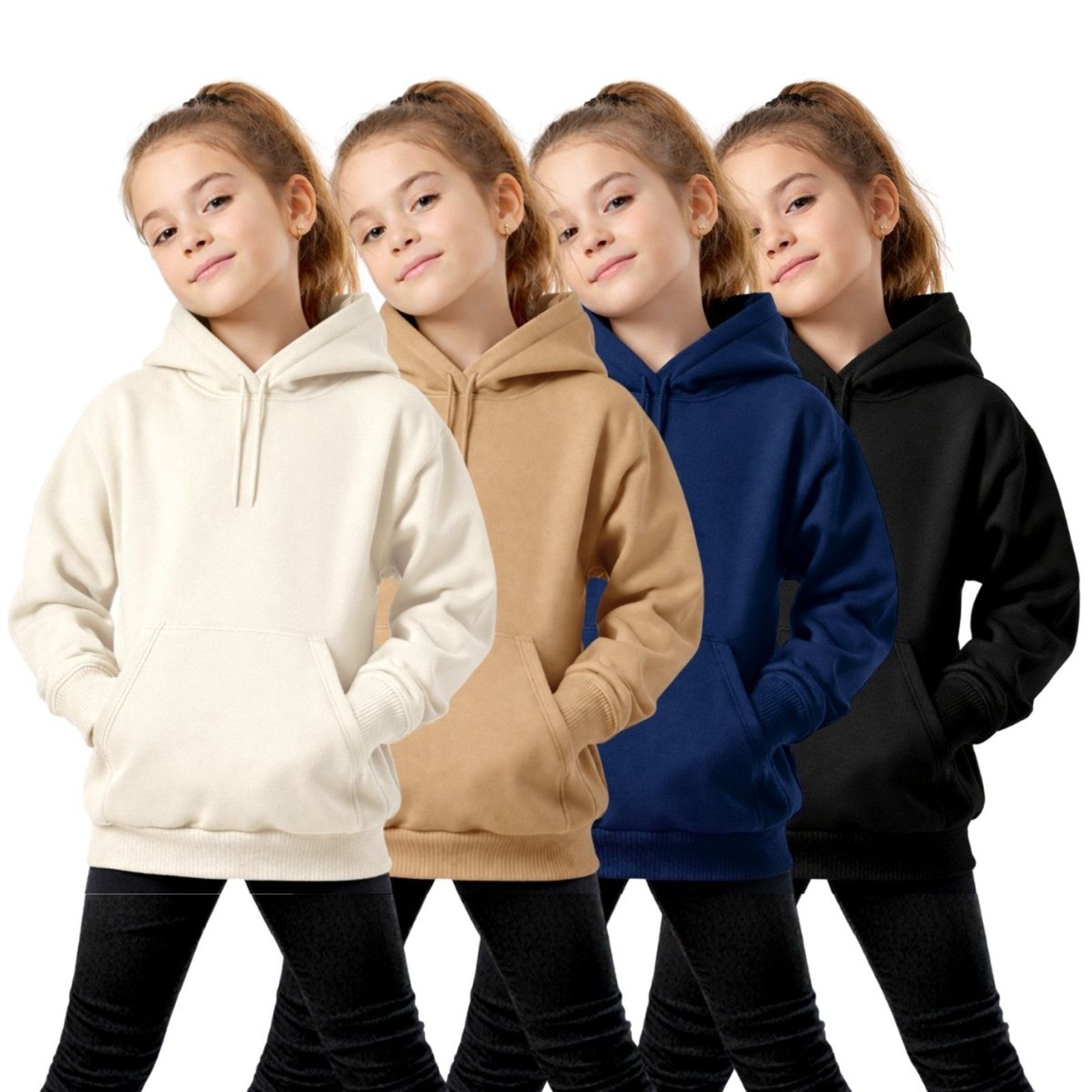 Infantil - Kit 4 Casaco Feminino Liso Moletom Canguru Com Capuz Macio