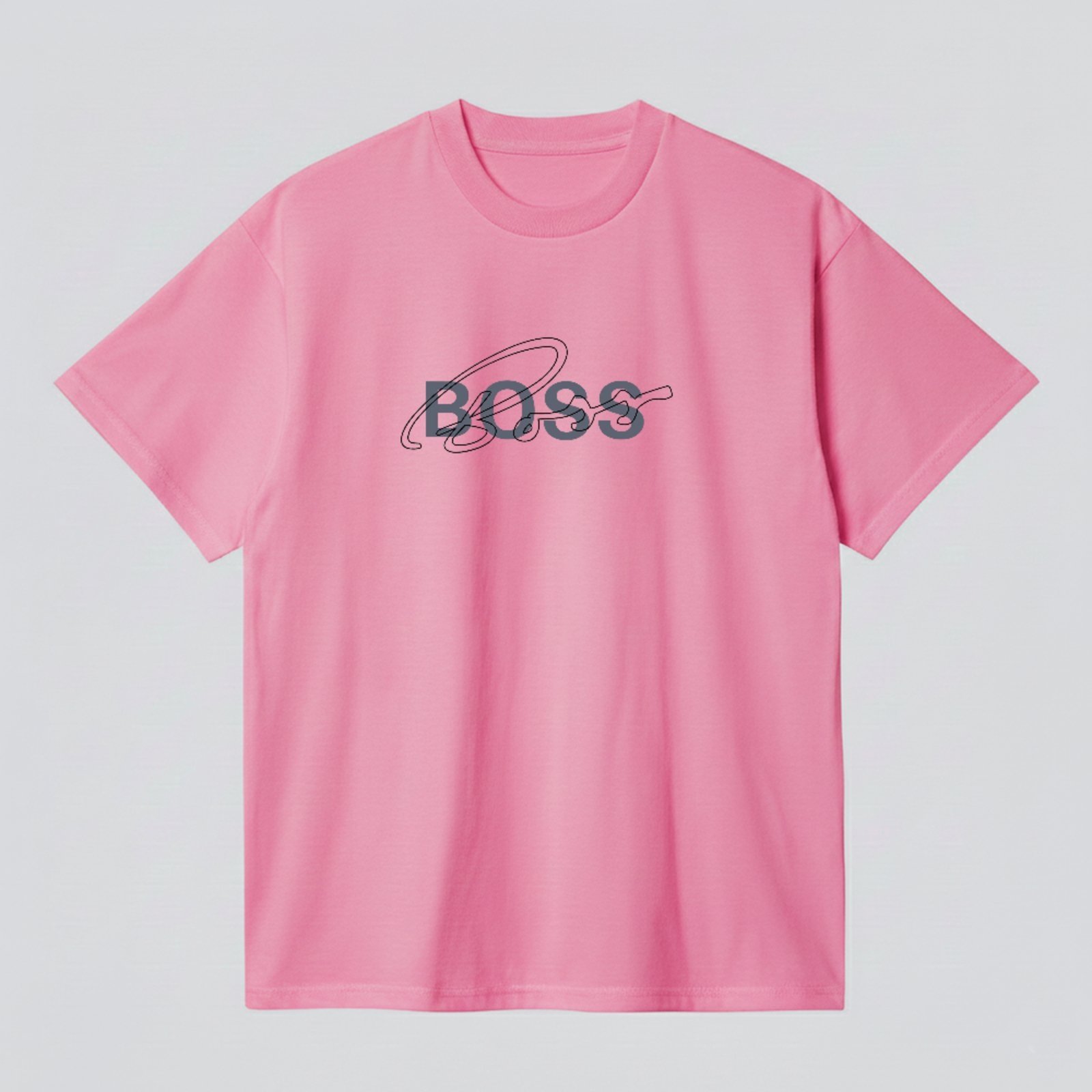 Camiseta Básica Estampa Boss Design Line Art Signature Estilosa Rosa