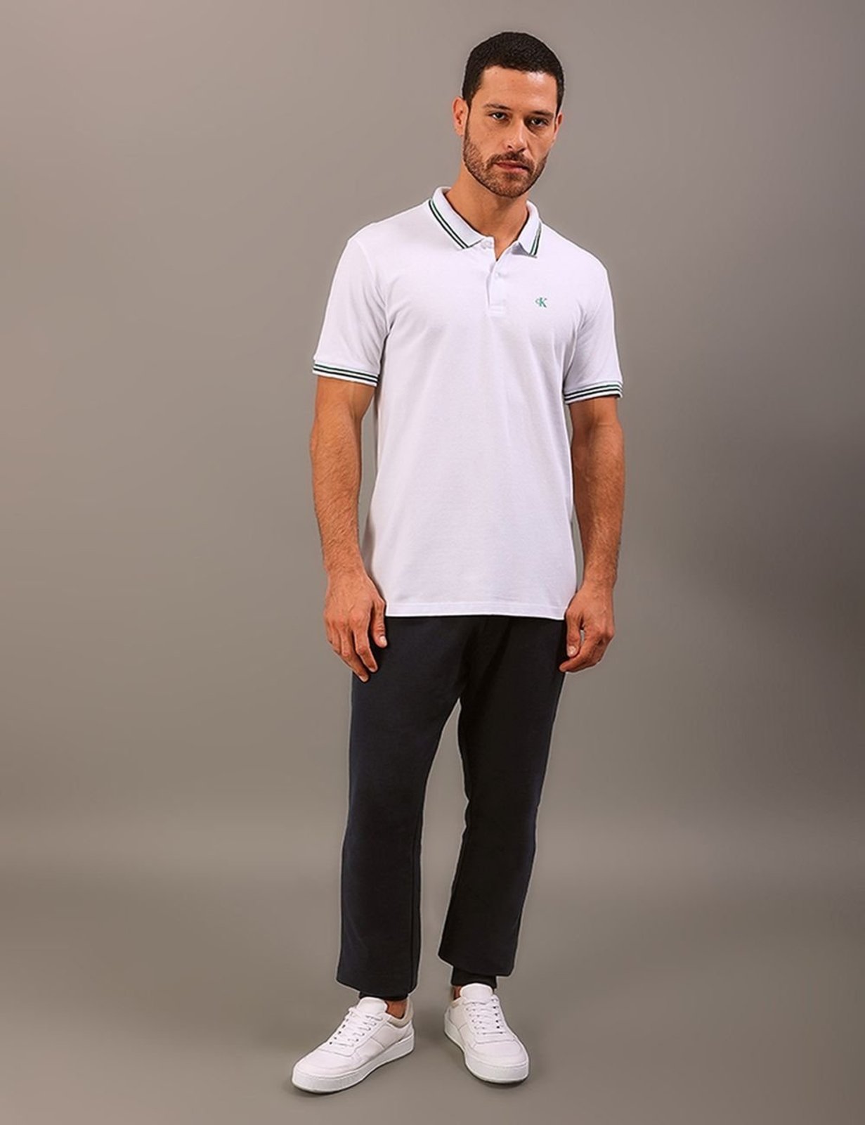 Polo Manga Curta Calvin Klein Jeans Regular Masculino Copa - Branco Calvin Klein Jeans