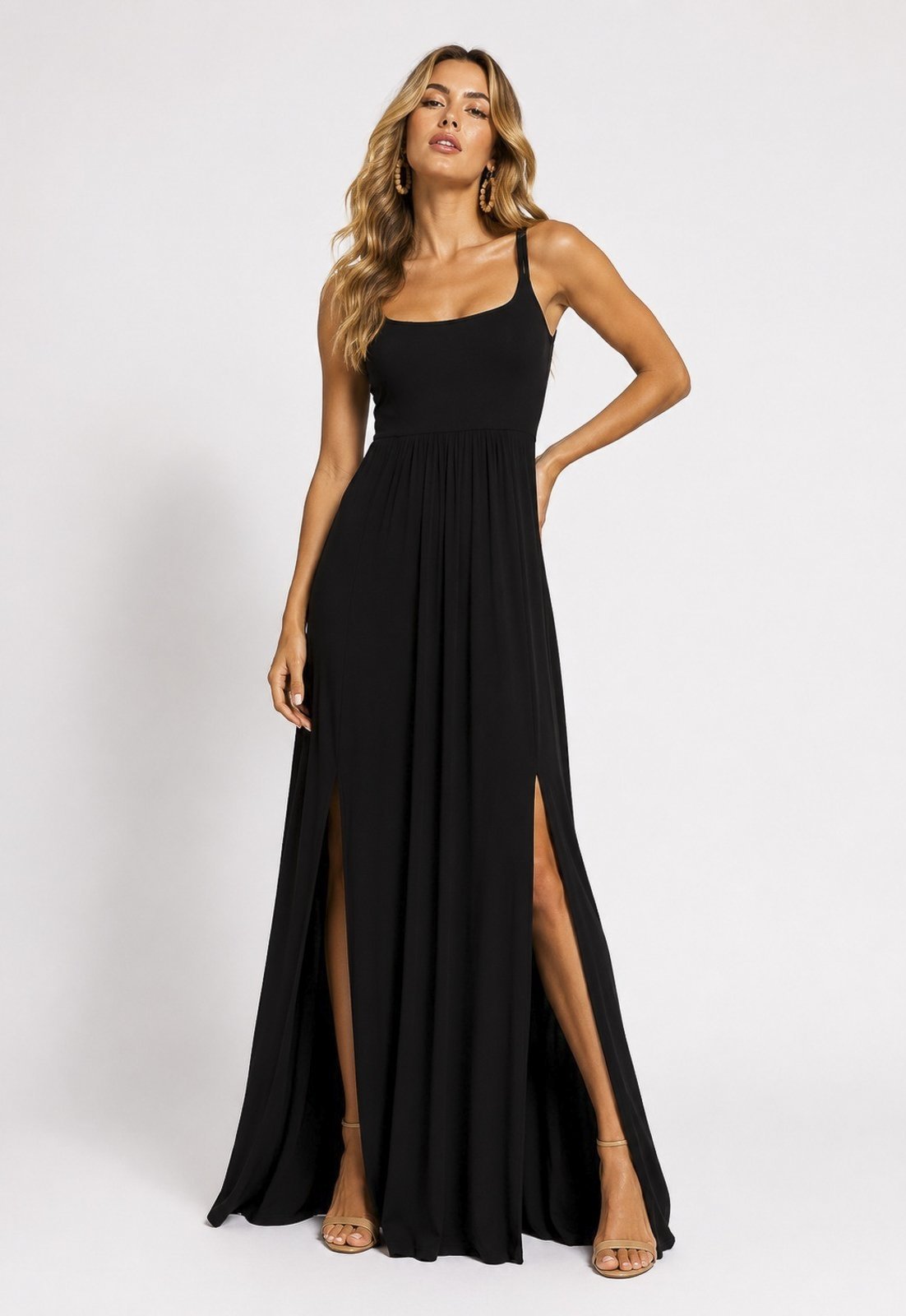 Vestido CabanaFree Longo Jambo Malha Aberturas Preto