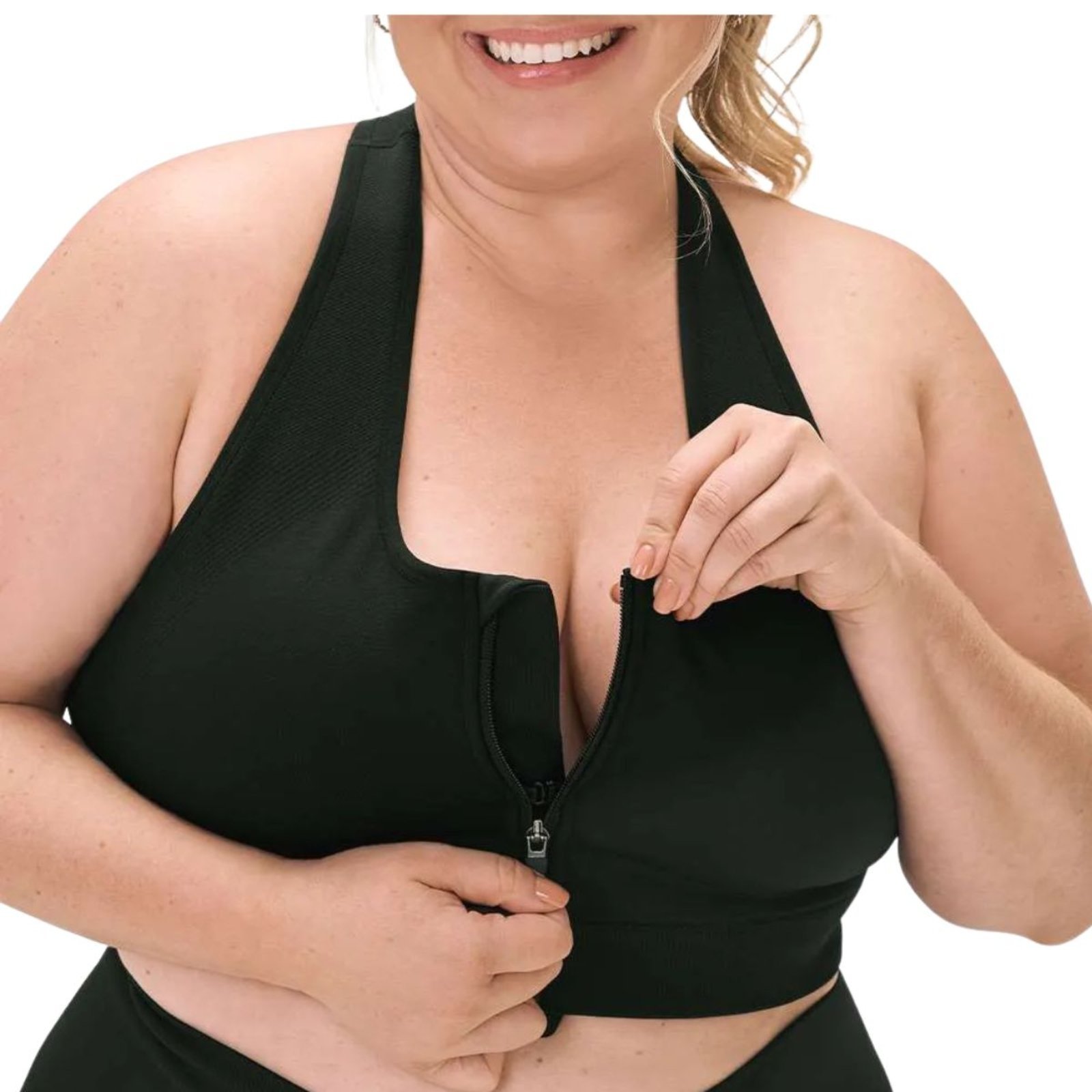 Top Fitness Feminino Com Zíper Bojo Removível Sem Costura Plus Size Zee Rucci