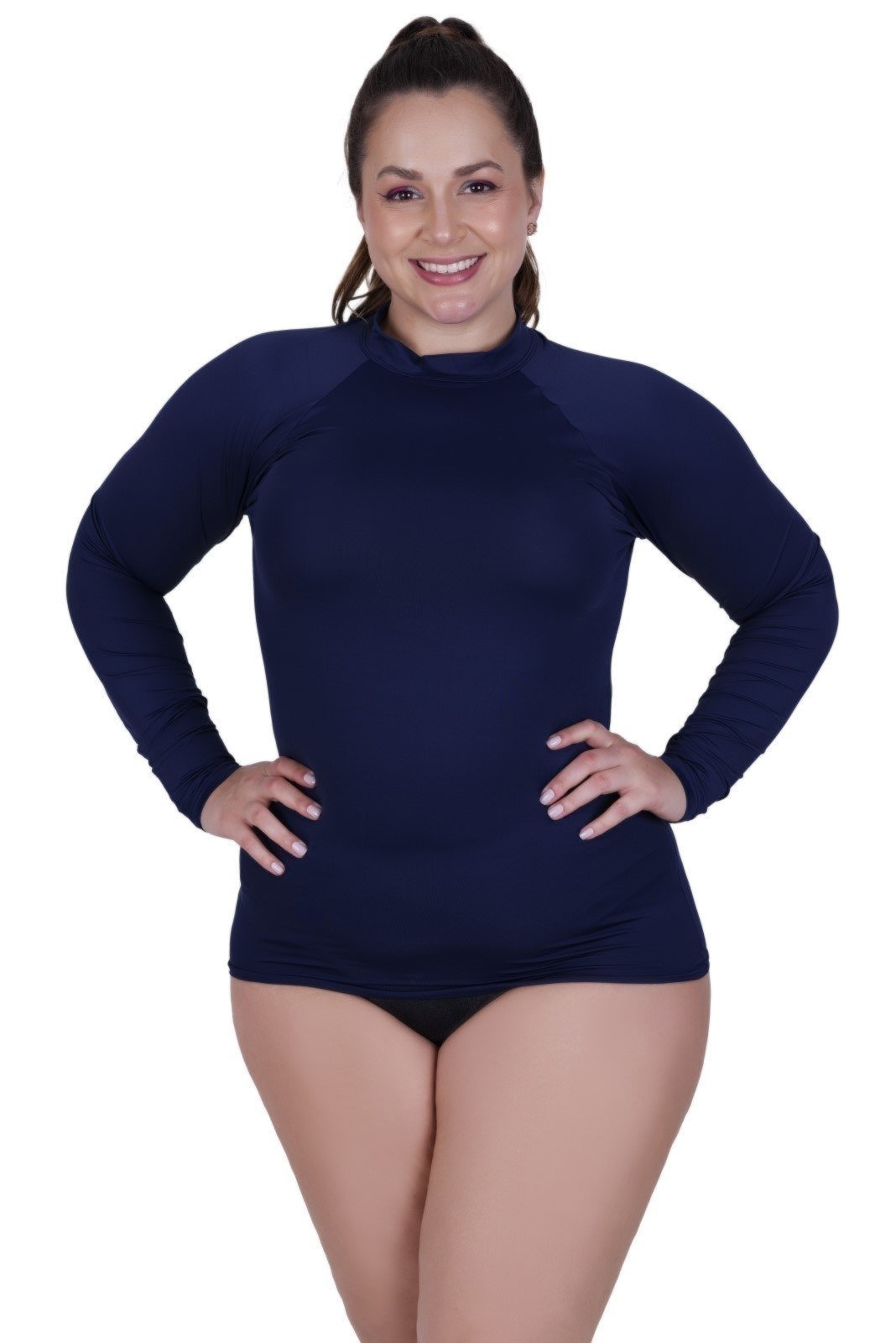 Camisa Plus Size Proteção Solar UV 50+ Terra e Mar Blusa Térmica Segunda Pele Frio e Calor Feminina Marinho