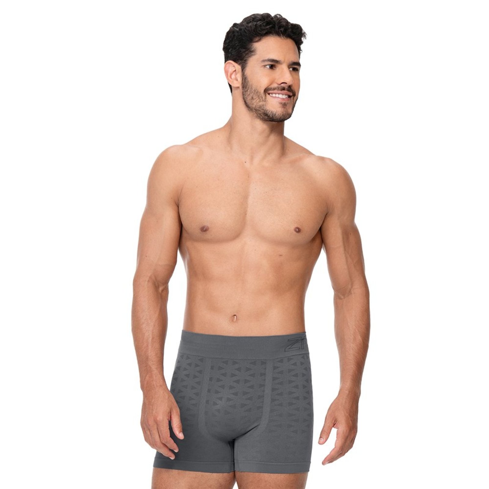 Cueca Boxer sem Costura Jacquard Triangulos Cinza