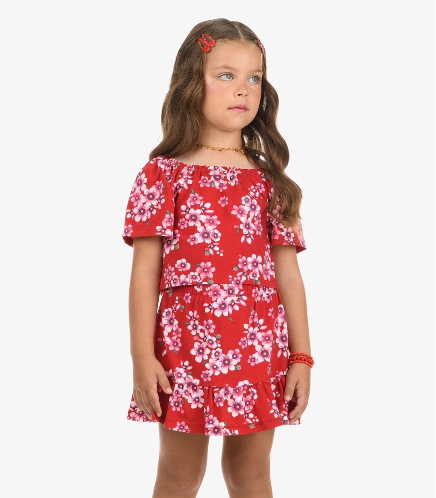 Infantil - Conjunto Blusa com Saia Cotton Rovi Vermelho