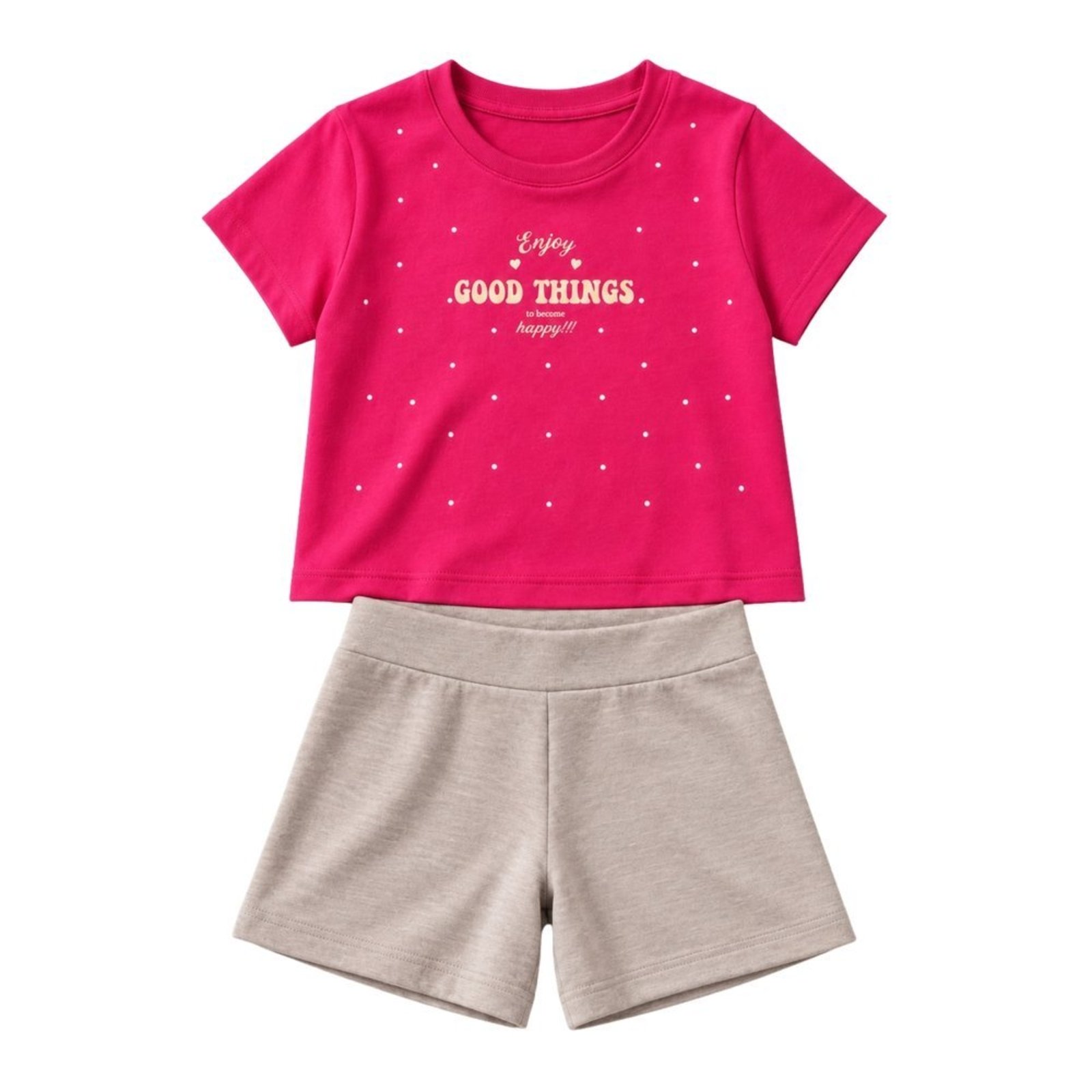 Infantil - Conjunto Menina Cropped Meia Malha Penteada Bermuda Moletinho Eco