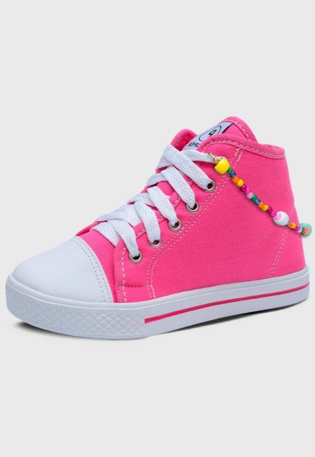 Vista 2 Infantil - Tenis Pop Star Feminino Popidi Menina Cano Alto e Pulseira pink Pópidí pink